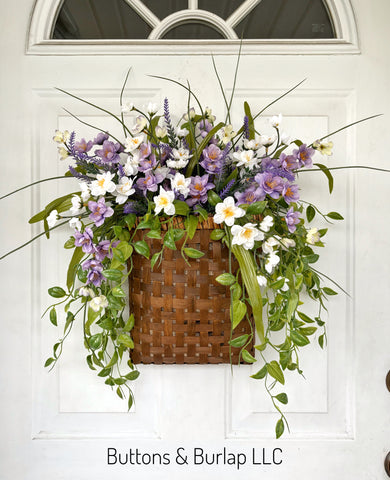 Purple & white wildflower Basket wreath
