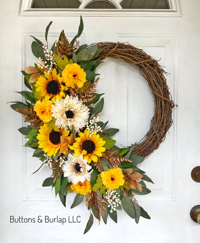 Sunflower and eucalyptus wreath