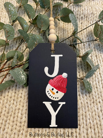 JOY Snowman wood tag