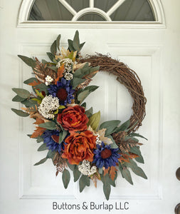 Eucalyptus & navy sunflowers fall wreath