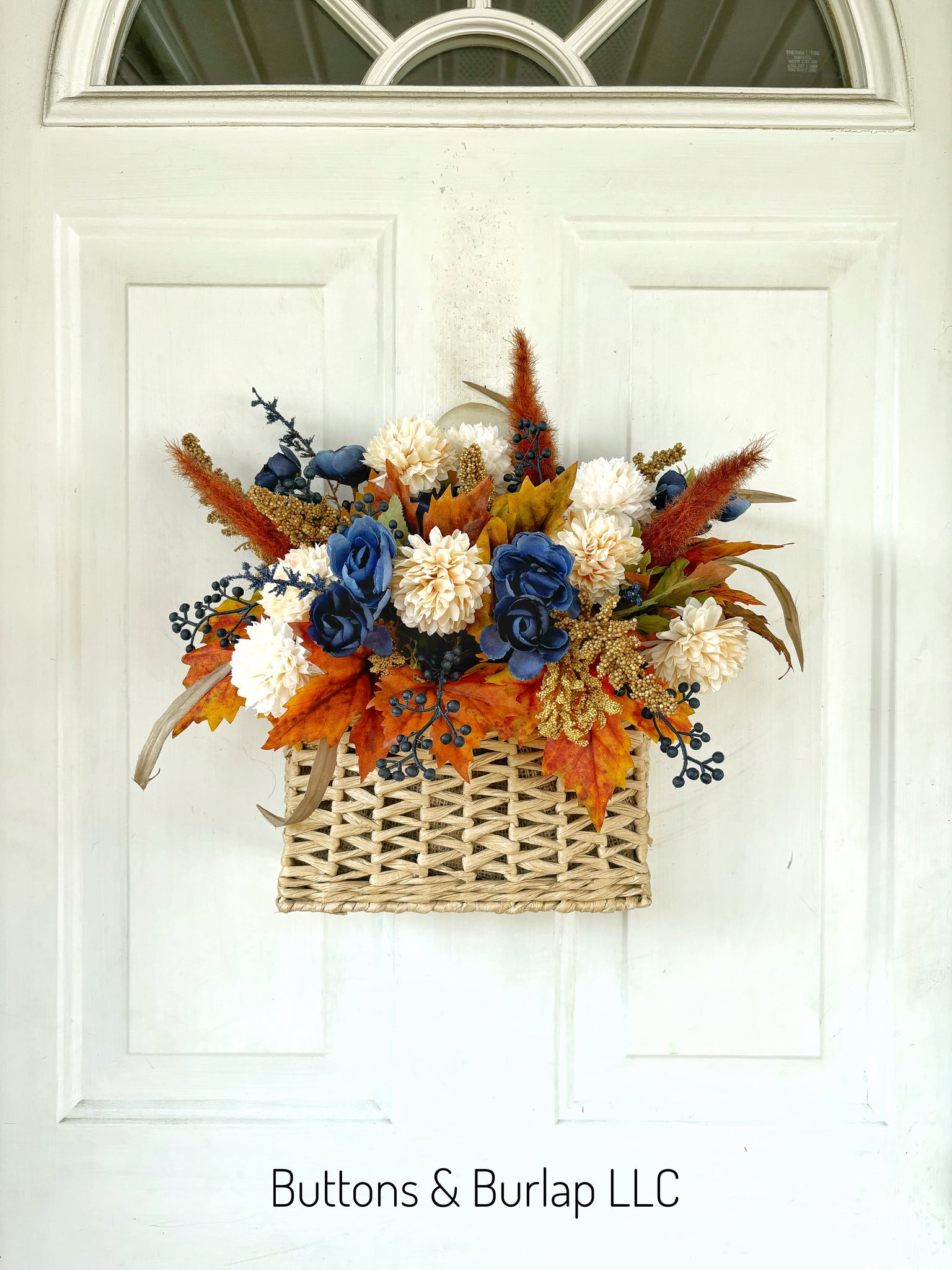 Navy florals & mums fall basket wreath