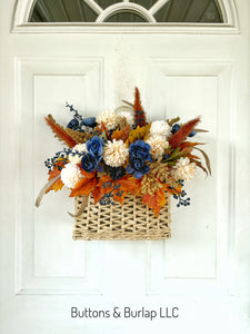 Navy florals & mums fall basket wreath