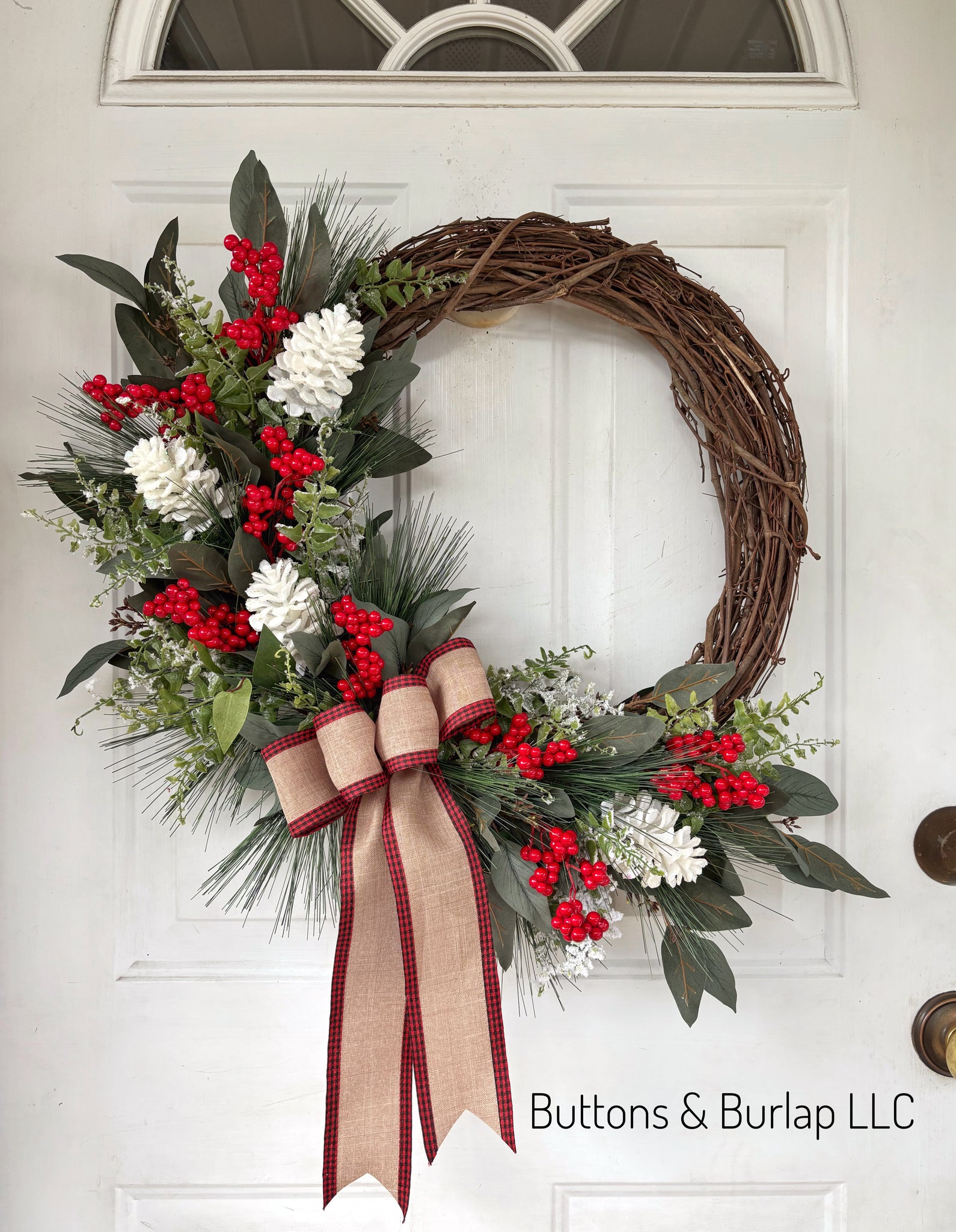 Christmas wreath, snowy pinecones
