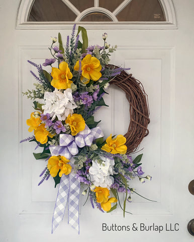 Yellow anemones, lavender Spring/Summer wreath
