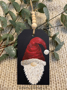 Christmas Santa gnome wood tag