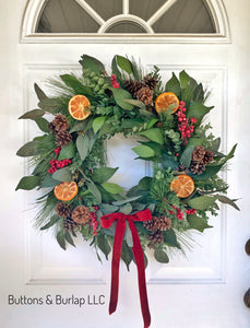 Christmas/Winter wreath, faux dried oranges
