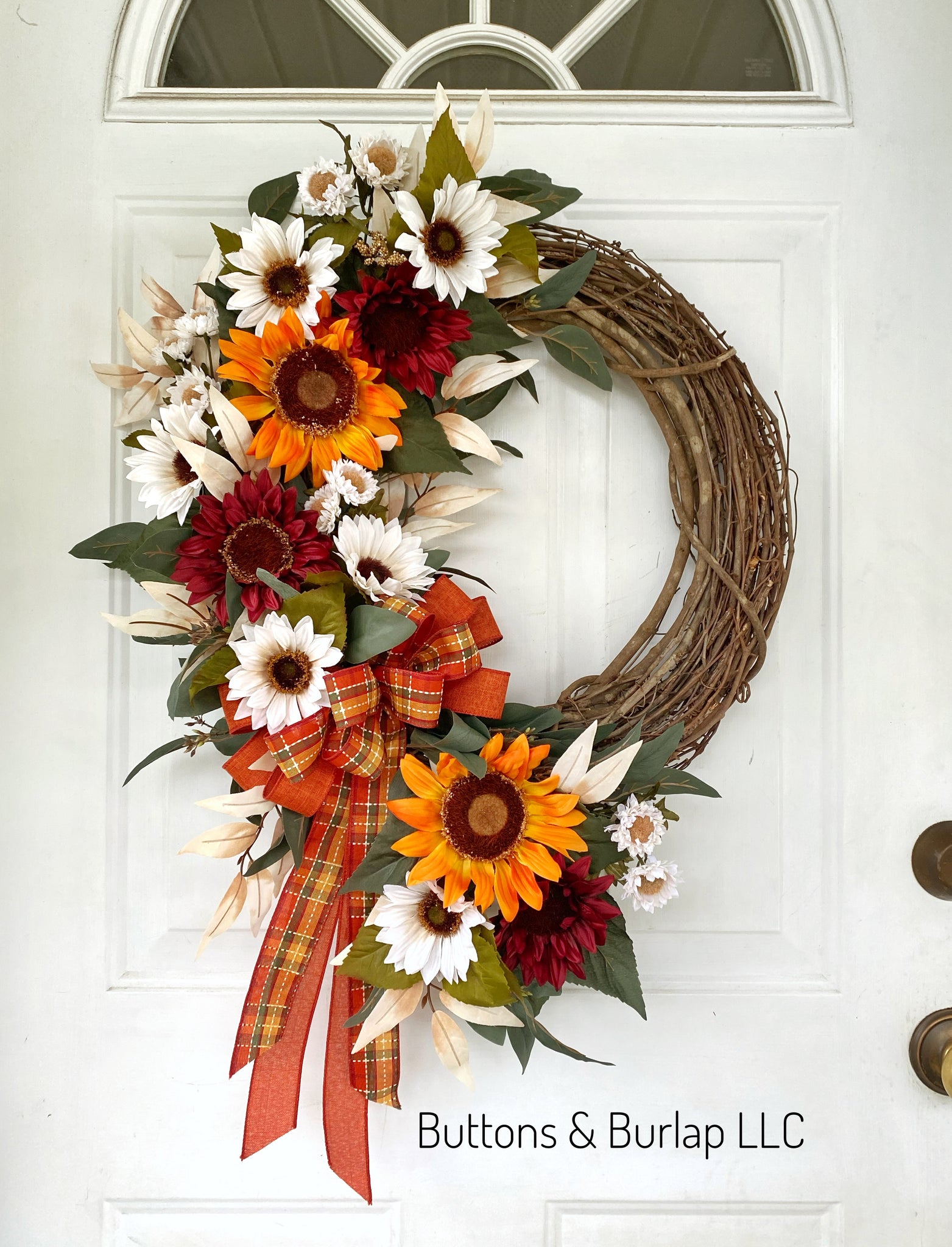Sunflowers & plaid bow fall wreath
