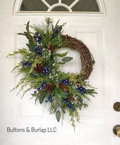 Christmas/Winter wreath with pinecones & blueberries