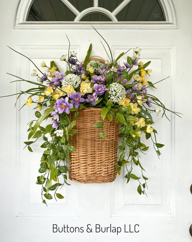 Purple & yellow wildflower Basket wreath