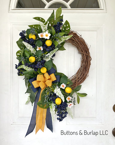 Lemon and navy flower wreath