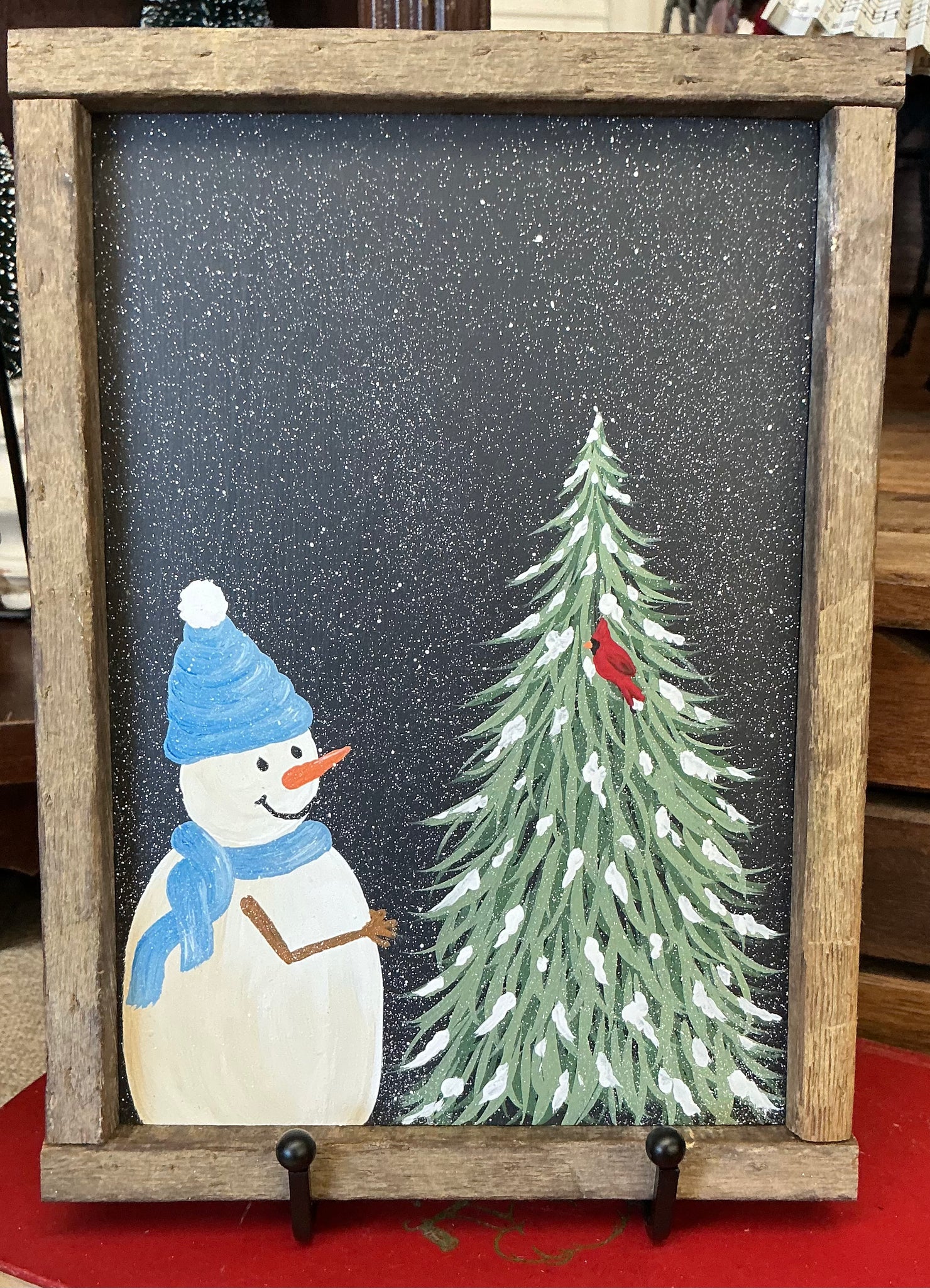 Snowman & snowy tree, cardinals