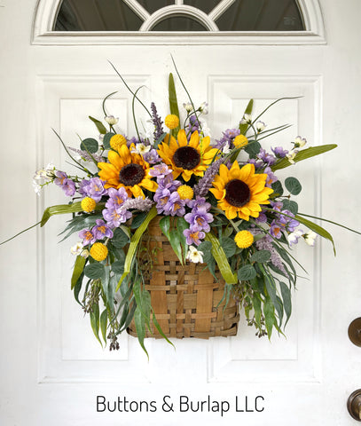 Sunflower & purple wildflower basket wreath