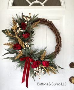 Christmas wreath, gold antlers