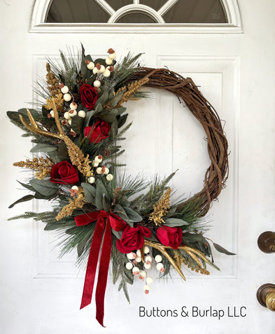 Christmas wreath, gold antlers