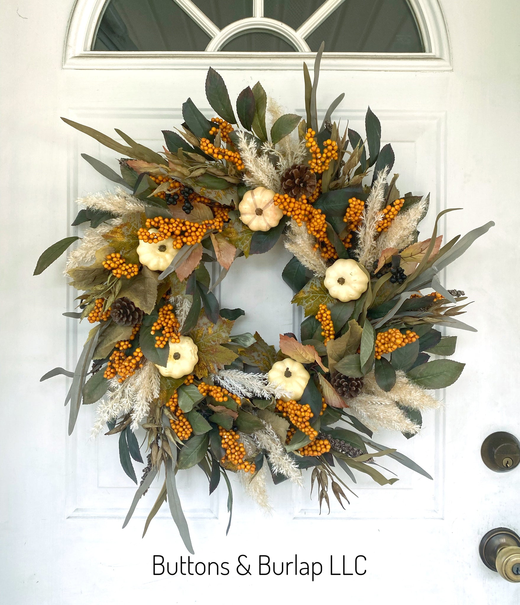 Custom 30” Pumpkins & berries fall wreath wt