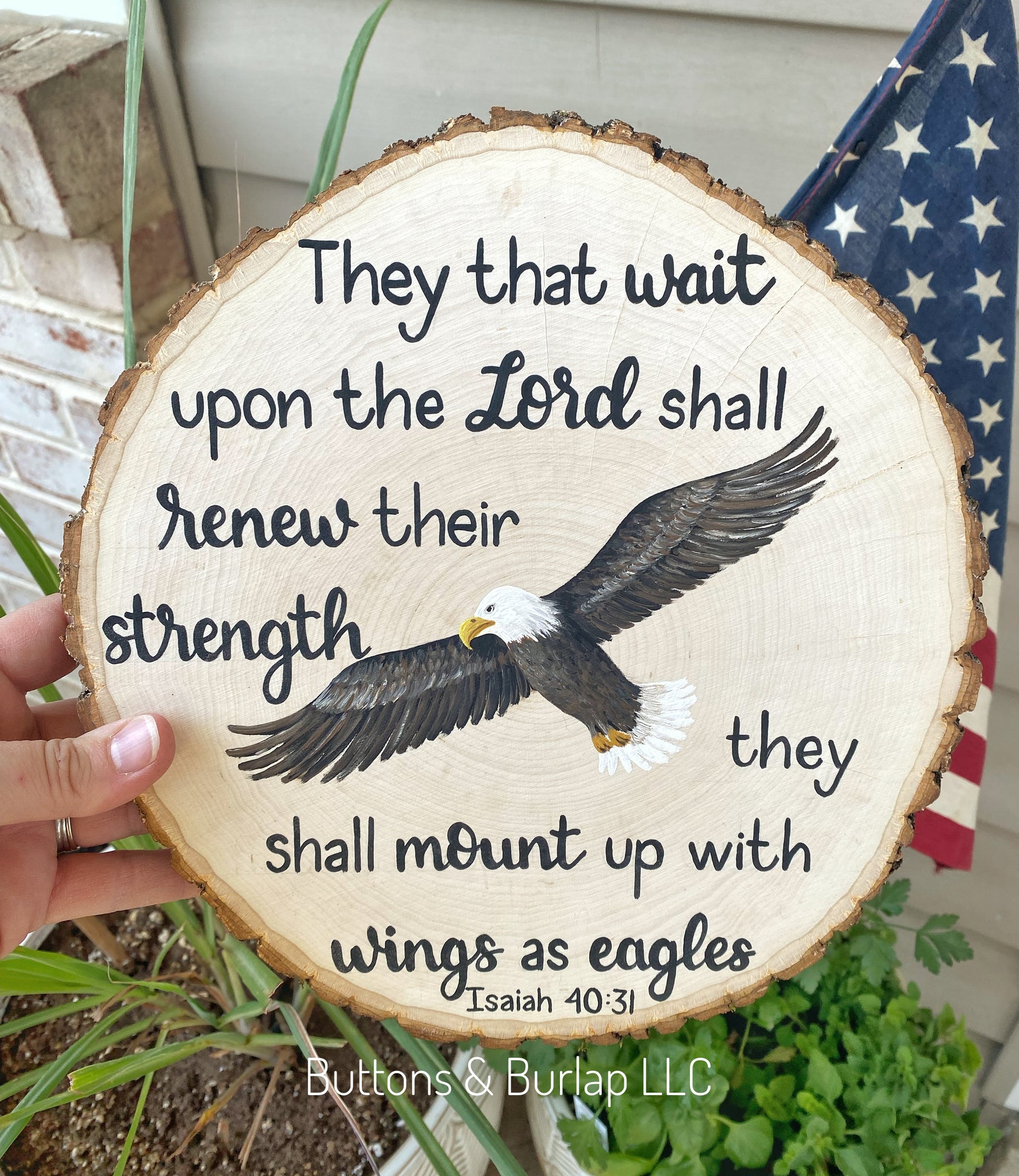 Scripture with eagle wood slice