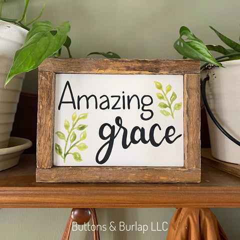 Amazing grace, water color leaves shelf sitter