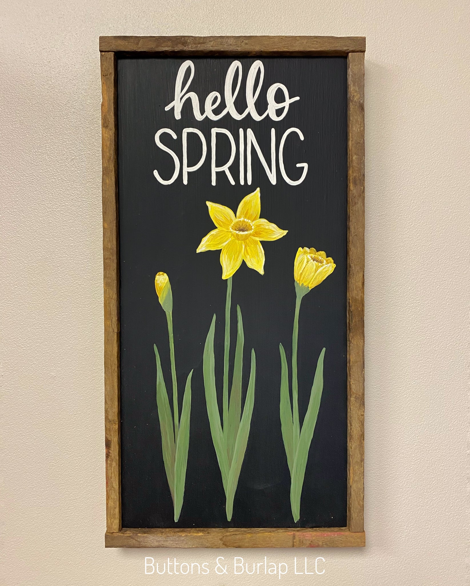 Hello spring, daffodils sign