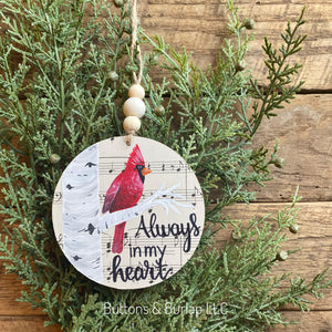 Cardinal beaded wood ornament