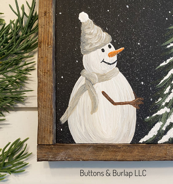 Snowman, snowy tree & gold star