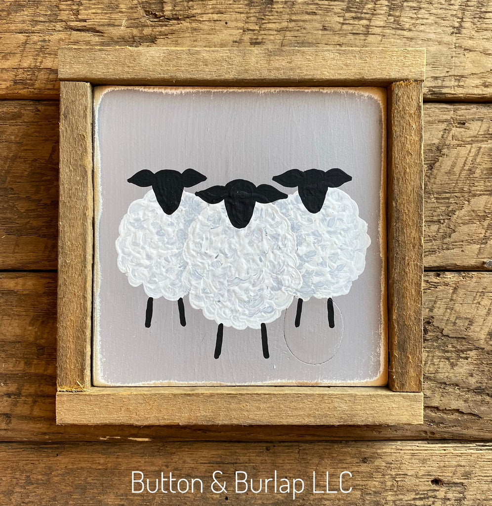 Clearance Nursery Art Buttons Sheep Lamb Original Cut Paper Illustration Scrapbook  Paper Assemblage 