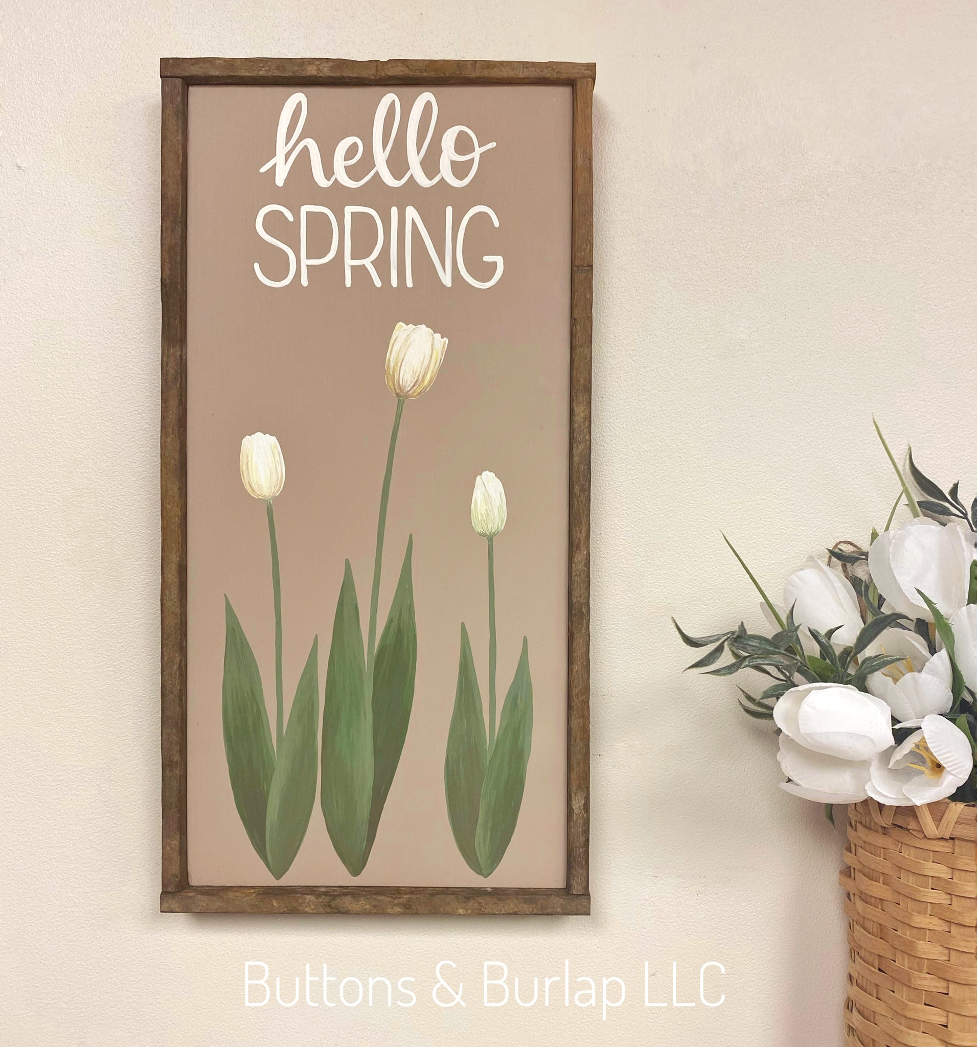 Hello spring, tulips sign