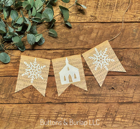 Winter banner, snowflakes and church