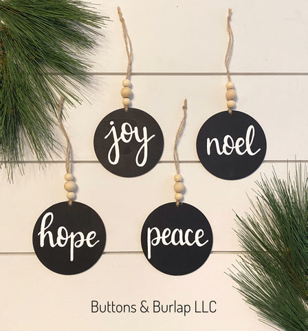 Black Christmas ornaments with wood bead hanger