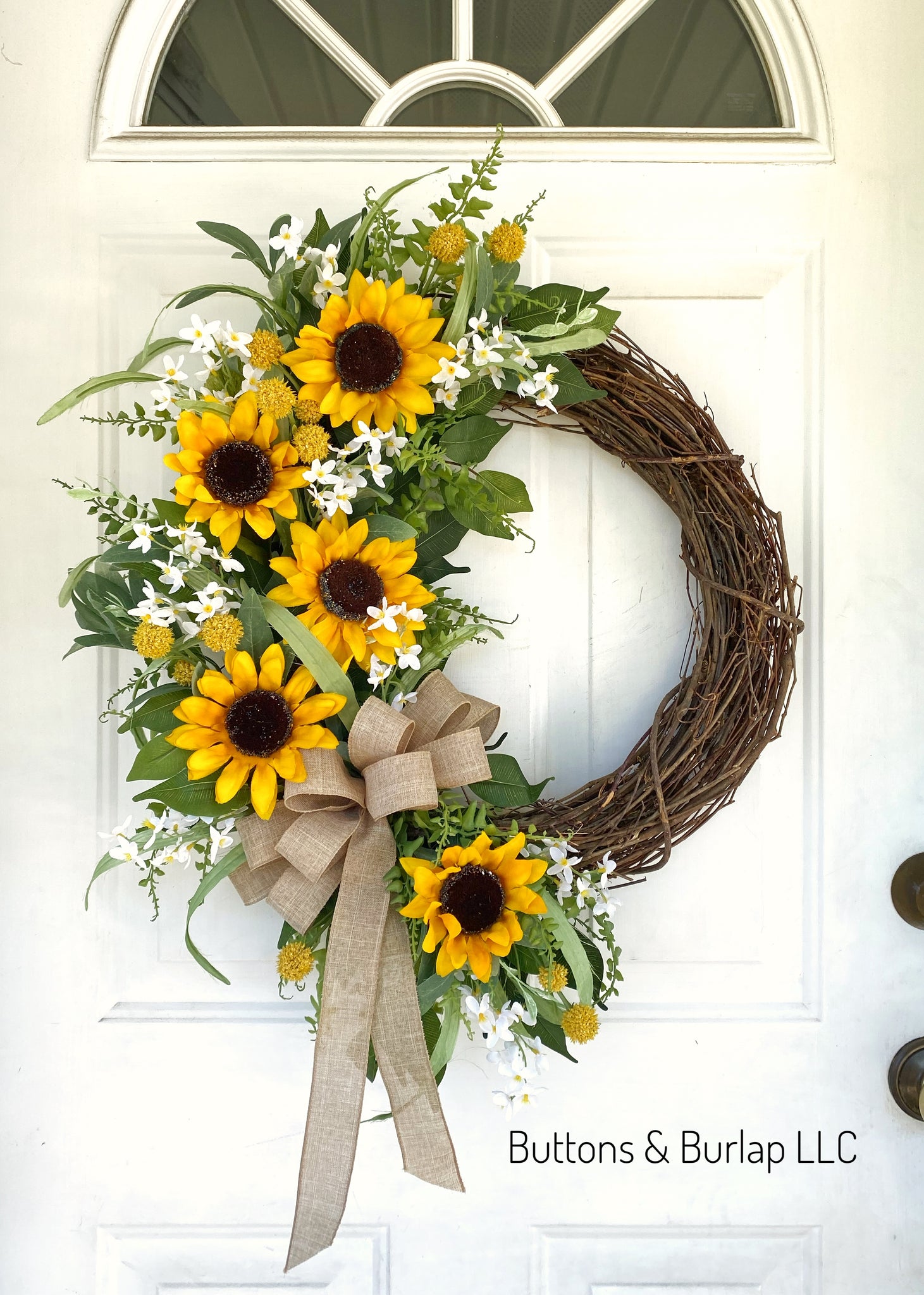 Sunflower Summer wreath with burlap bow