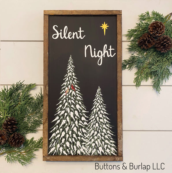 Silent Night, snowy trees & cardinals