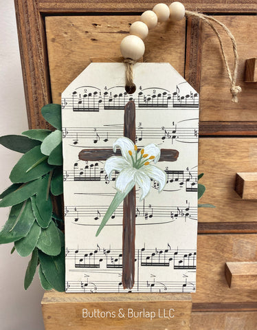 Easter cross & lily wood tag