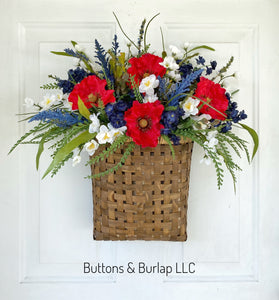 Patriotic flat basket wreath, summer wreath