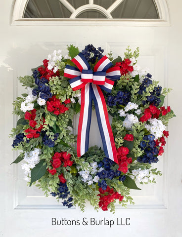 Patriotic greenery wreath with bow