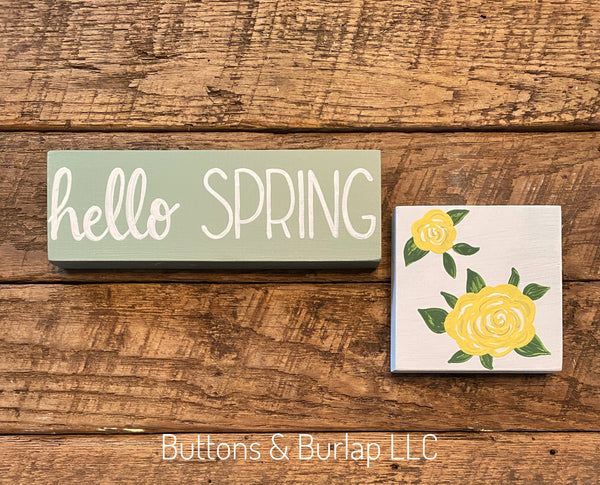 Hello spring and flower shelf sitters (green)
