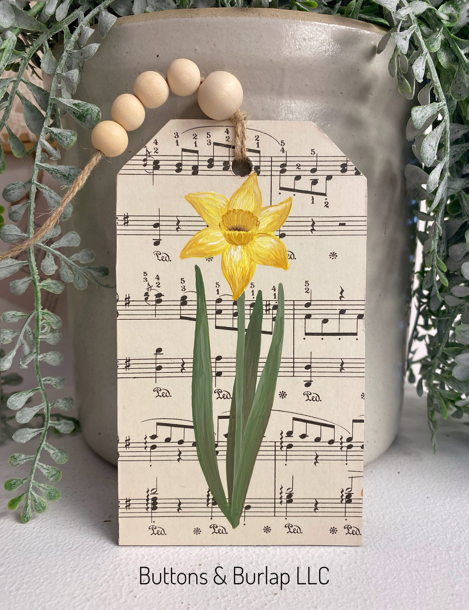 Spring daffodil wood tag
